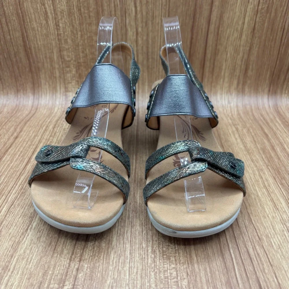 Revere Tahiti Wedge Sandals Peacock Python Womens 10 Metallic Leather Orthopedic